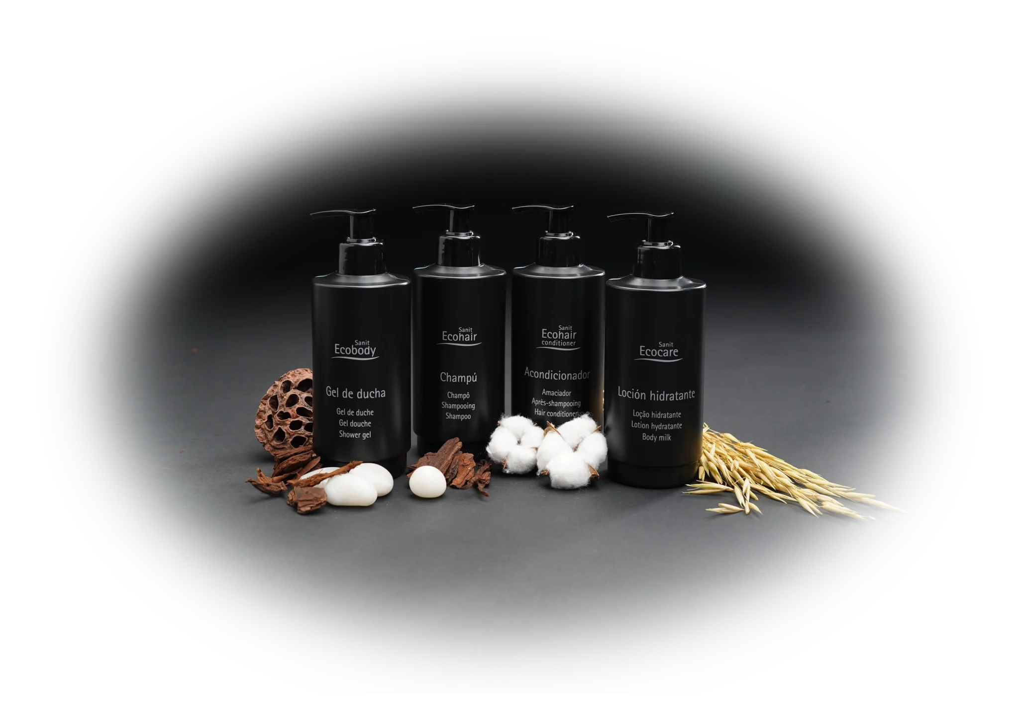 Imagen bodegón de los productos de la Línea Black Amenities.
