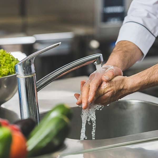 Aplicación de la espuma con digluconato de clorhexidina para el lavado higiénico de rutina de las manos de los profesionales de la industria alimentaria